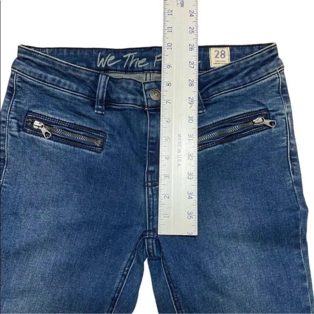 Free People We The Free Size 28 Dark Wash Skinny Jeans Zip Pockets Ankle Zips